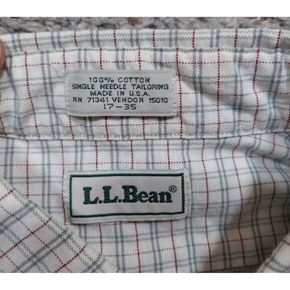 Vintage LL Bean Shirt Men's XL 17-35 Check Long Sleeve Cotton Made in USA - Picture 3 of 6